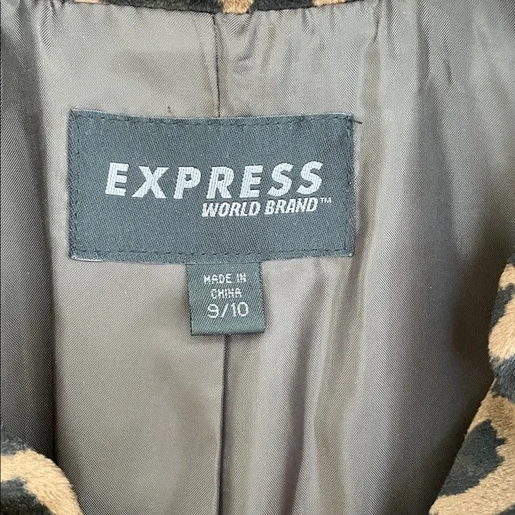 Vintage Express Animal Leopard Print Knee Length Y2K Jacket Coat Medium 9/10 - Picture 5 of 14